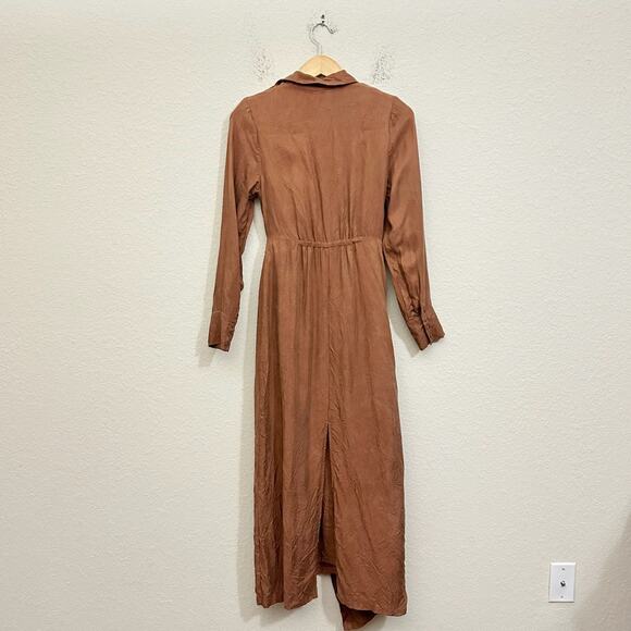DISSH Wrap Dress Brown Long Sleeve Midi Tie Waist Shoulder Pads - Picture 2 of 15